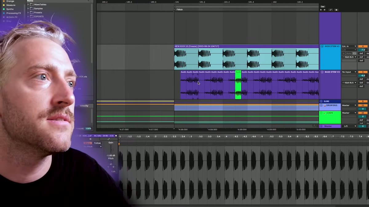 Ableton arrangement view showing the kick and bass tracks of a psytrance track