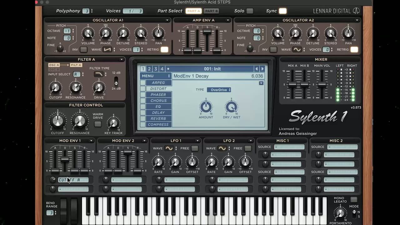 Mod envelope to cutoff routing — screenshot from the video