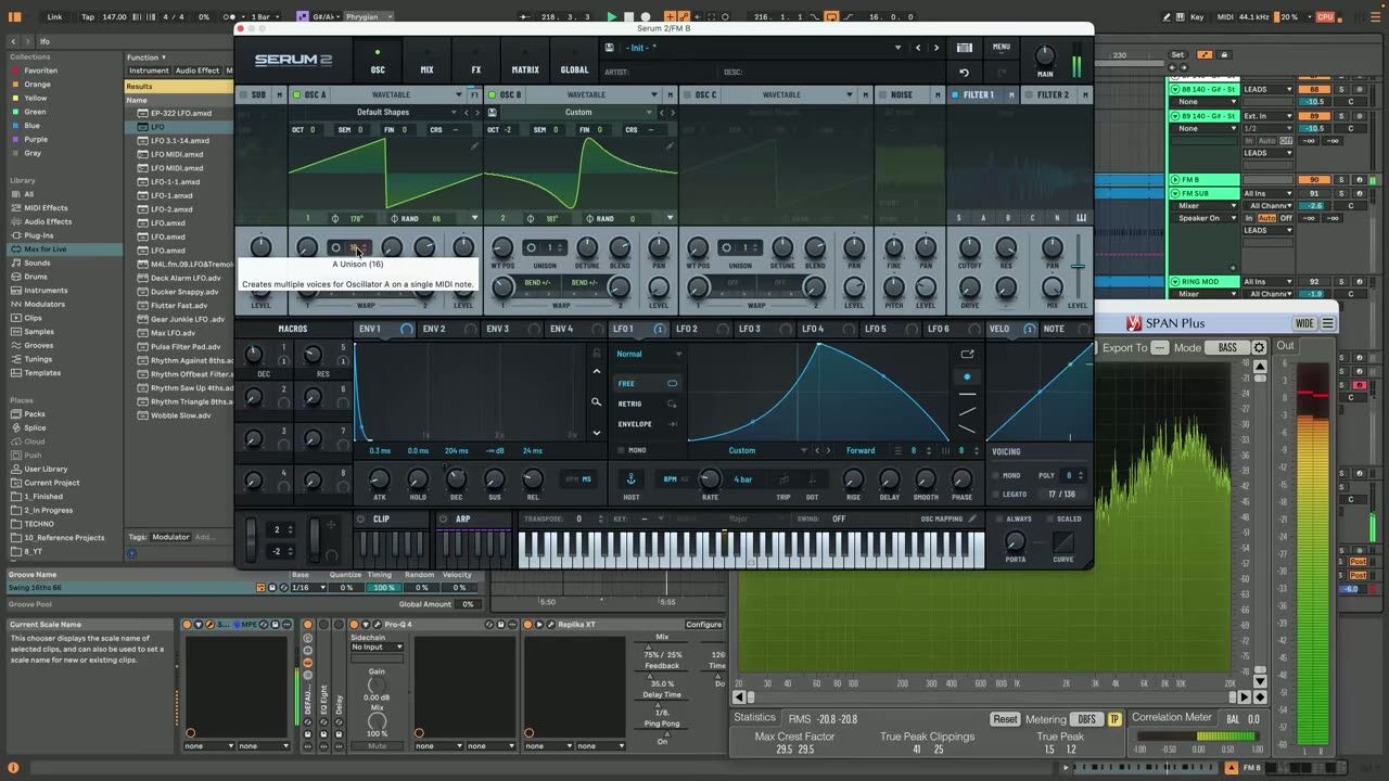 FM with oscillator B and wavetable FM — screenshot from the video