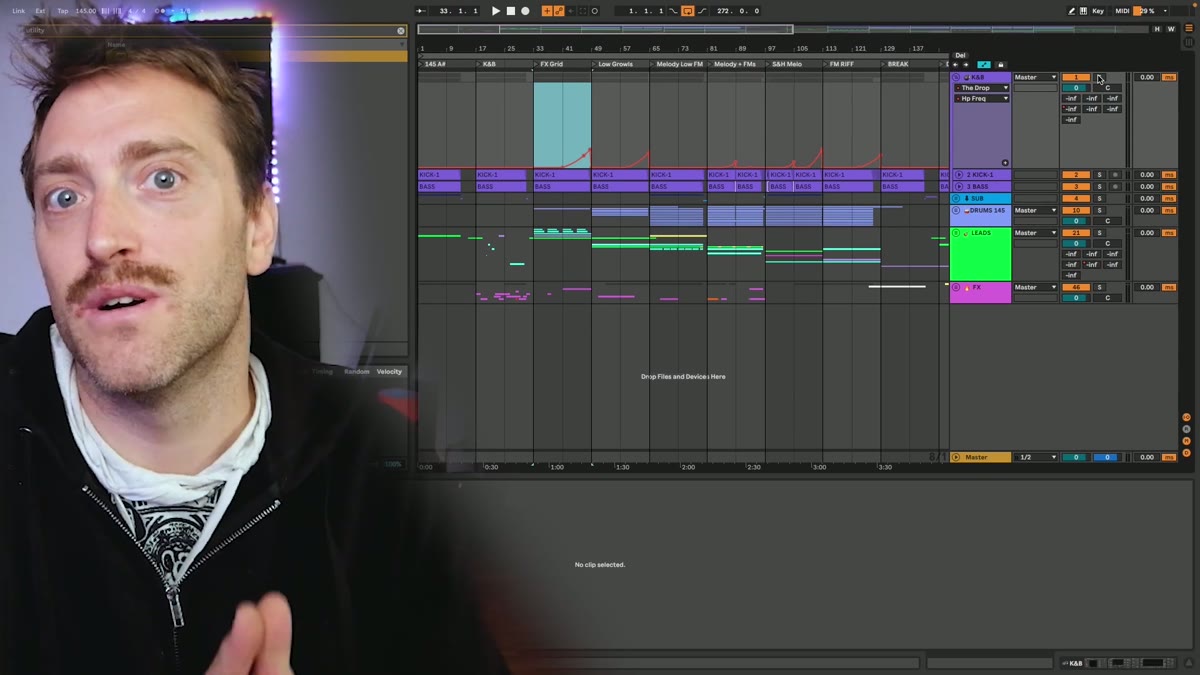 Ableton arrangement showing the kick and bass of a psytrance track
