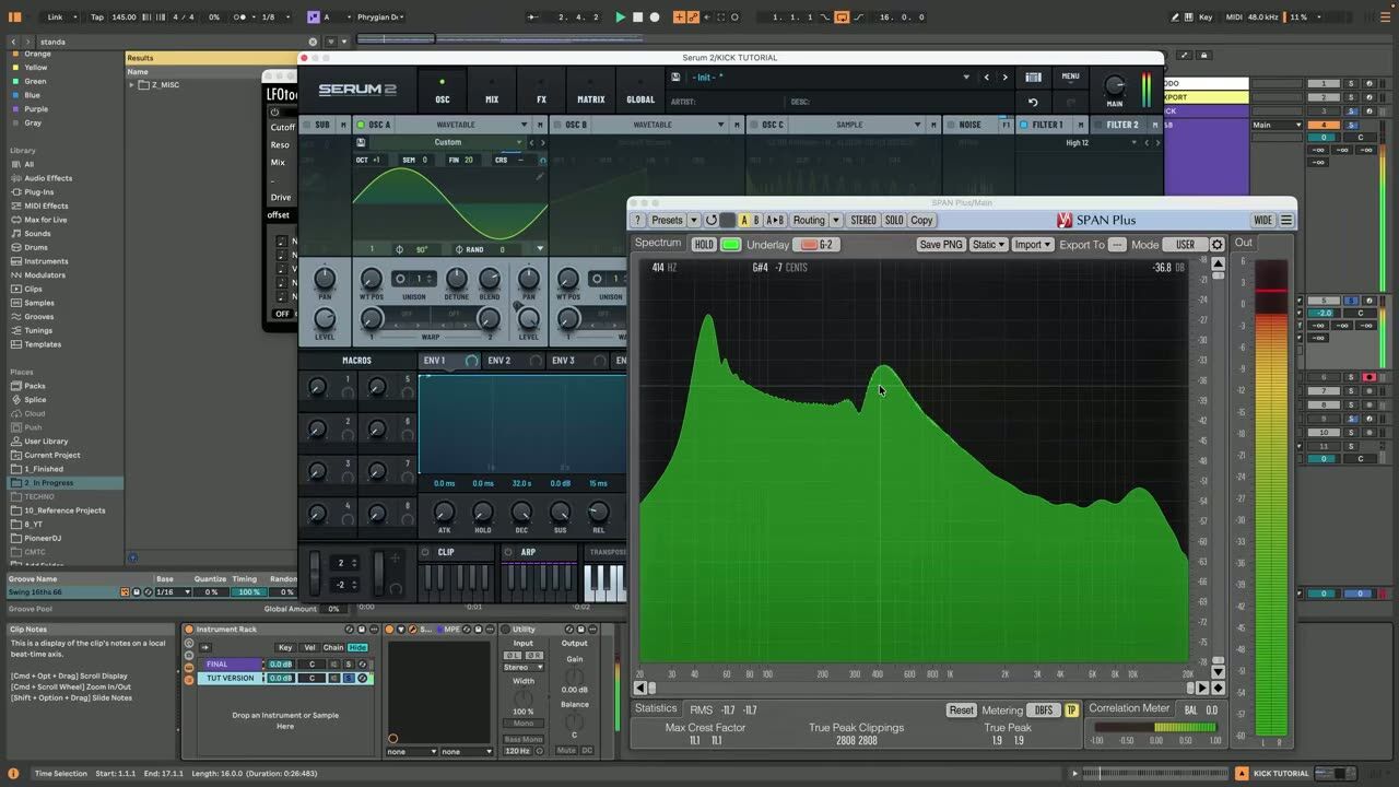 The pitch envelope shapes the click — screenshot from the video