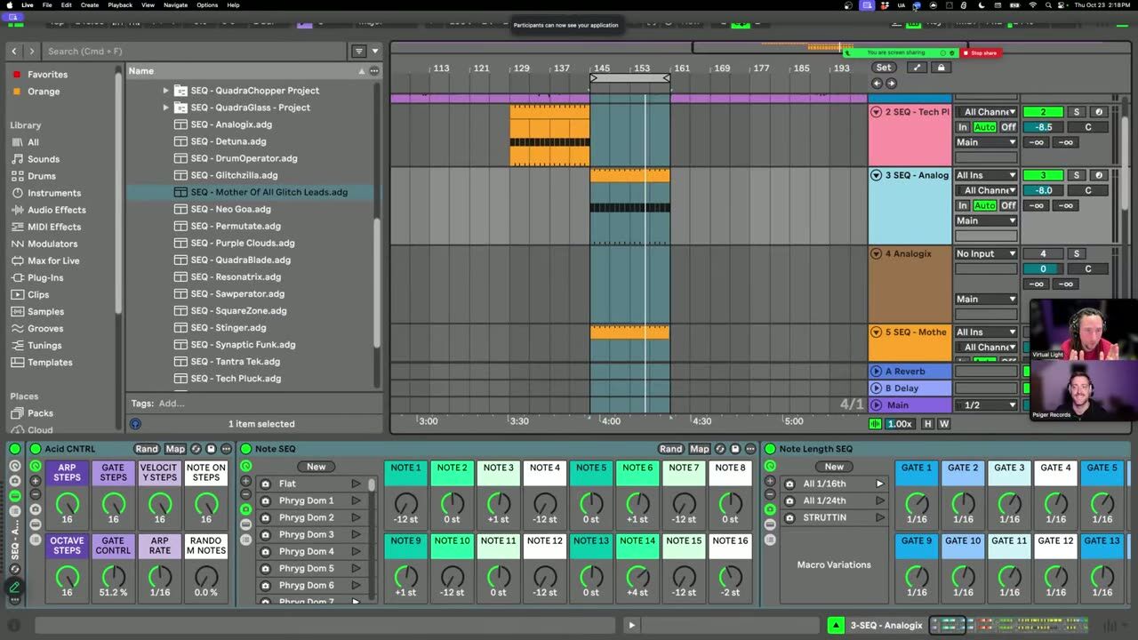 The step sequencer and its controls — screenshot from the video