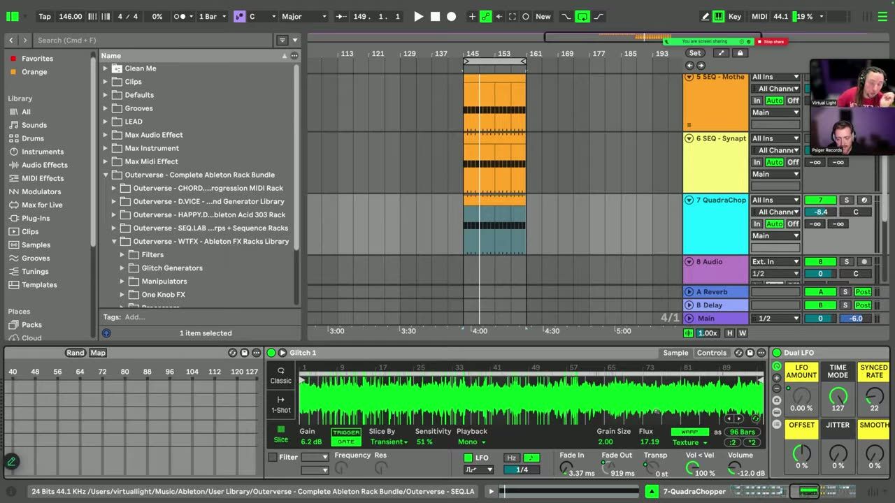Sample-based sequencing and glitch FX — screenshot from the video