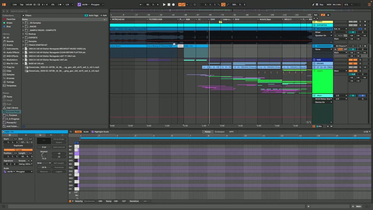 Kick and bass section in the arrangement