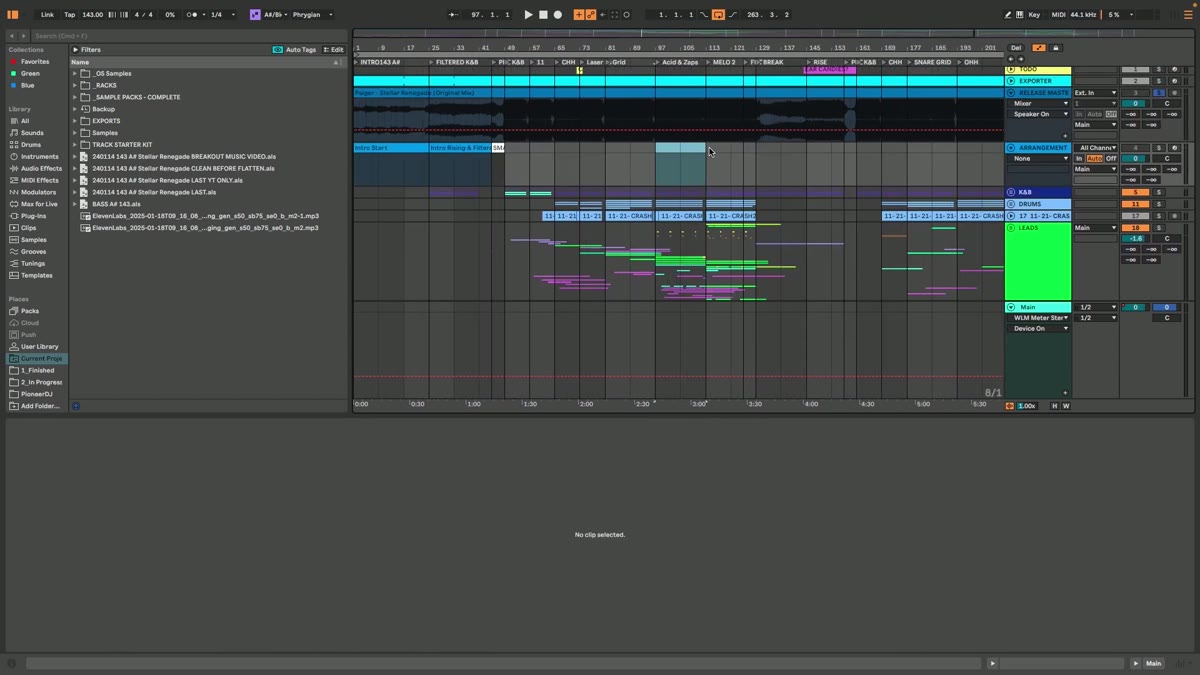 Ableton arrangement of a full psytrance track
