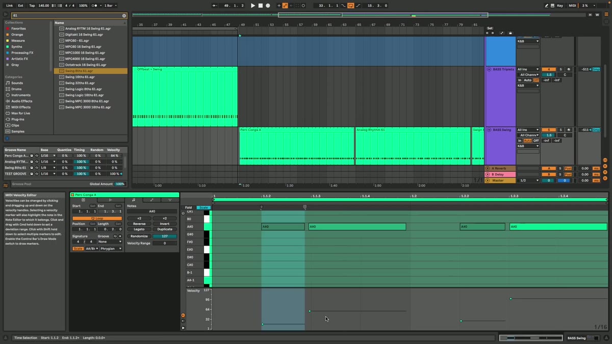 A pool of bass groove patterns in Ableton